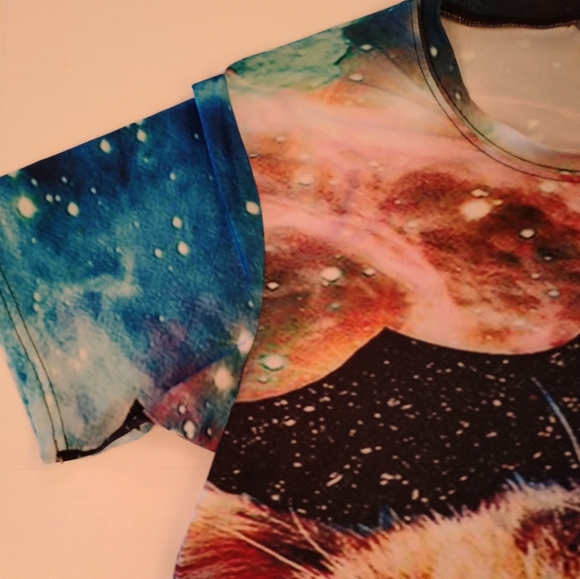 Galaxy Rainbow Space Cat T-Shirt (L) two sided print - Picture 6 of 15